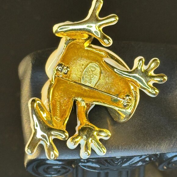 Vintage Rare Joan Rivers Thailand White Enamel & Crystal Frog Brooch - Picture 3 of 3